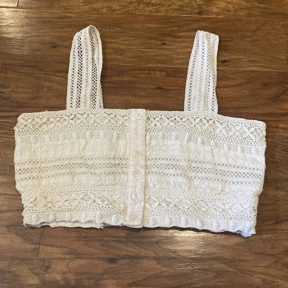 Lace Cropped Top with Button Detail
